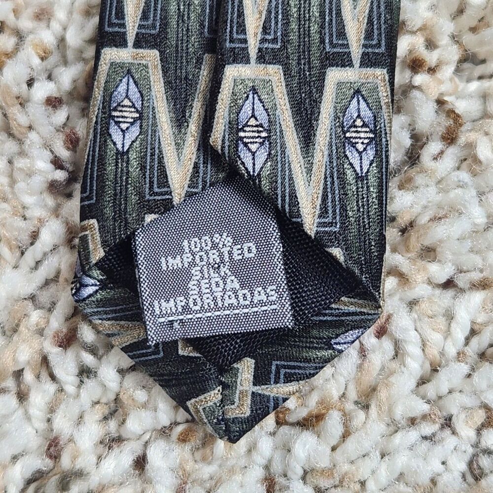 Stafford Green Geometric Silk Tie - Picture 4 of 5